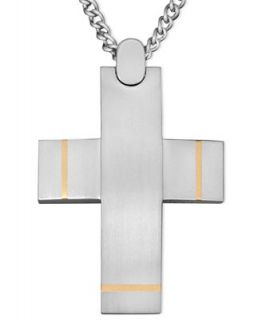 Mens Titanium and 14k Gold Necklace, Cross Pendant   Necklaces   Jewelry & Watches