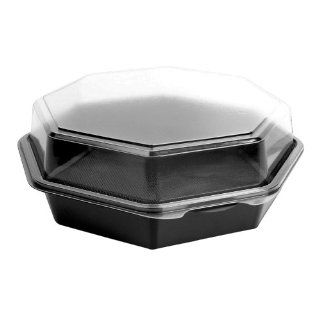 Solo 864056 AP94 Creative Carryouts OctaView PETE Plastic Hinged Octagon Food Container, 9 19/32" Length x 9 25/128" Width x 3 25/128" Height, Black/Clear (Case of 100)