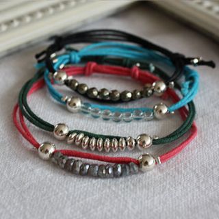colourful cord bracelet with charm or beads by harry rocks