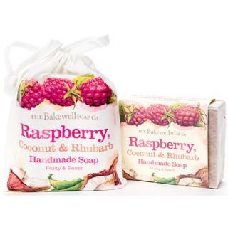 raspberry and rhubarb soap and gift bag by the bakewell soap company