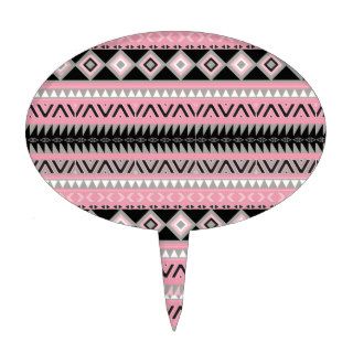 Girly Abstract Aztec Pink Black Geometric Shapes Cake Toppers