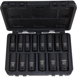 Klutch Chrome Moly 1/2in.-Drive Deep Impact Socket Set — 14-Pc., Metric  1/2in. Drive Sets