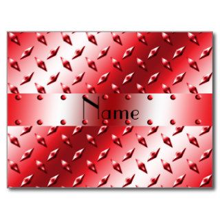 Personalize name red diamond plate steel postcard