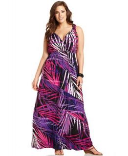Spense Plus Size Dress, Sleeveless Tropical Print Maxi   Dresses   Plus Sizes