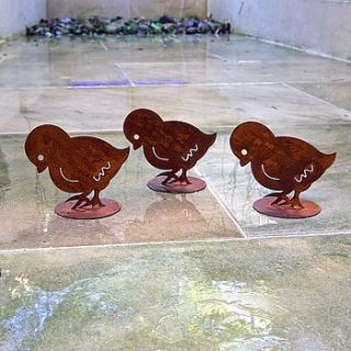 rusted metal chick garden sculpture by london garden trading