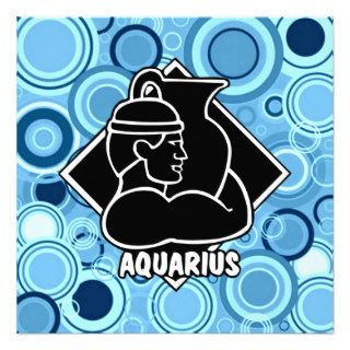 Aquarius Zodiac Sign Sky Blue Circles Retro Style Announcement