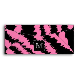 Custom Monogram Pink and Black Zebra Print Pattern Envelopes