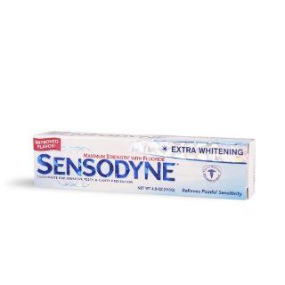 Sensodyne Maximum Strength Anticavity Toothpaste for Sensitive Teeth With Fluriode And Cavity Proctection, Extra Whitening Formula   4 Oz Health & Personal Care