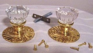 Antique Type Dummy/french Door Knobs with Crystal Glass & Solid Natural Brass   Dummy Doorknobs  