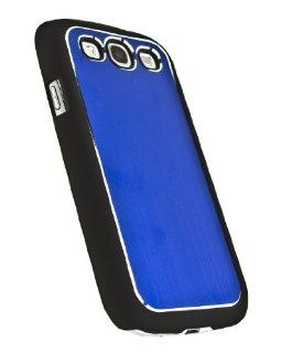 CASE123 Brushed Aluminum Insert Ultra Slim Case Skin Cover for Samsung Galaxy S3   Blue   2X Free Screen Protectors Cell Phones & Accessories
