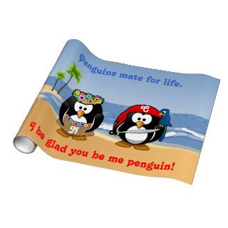 Tropical Penguins Couple Hula Pirate Island Beach Gift Wrap