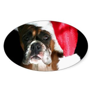 Christmas Boxer Dog Oval Stickers
