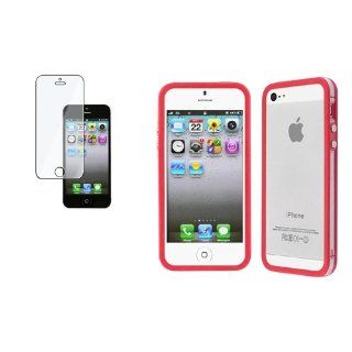 CommonByte For iPhone 5 G 5th Gen Bumper w/Button Clear/Red Case Cover+Clear Protector Cell Phones & Accessories