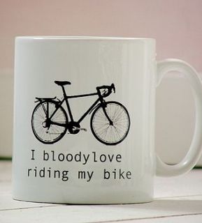 'i bloody love riding my bike' mug by kelly connor designs knitting bags and gifts