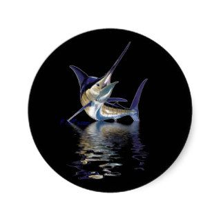Great marlin with reflection in water round stickers