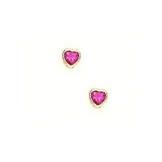 14k Yellow 4 mm Heart Red CZ Screw Back Stud Earrings   JewelryWeb Jewelry