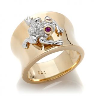 Technibond® Created Ruby and Diamond Accented Frog Band Ring