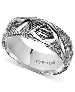 Triton Mens Sterling Silver Ring, 9mm Textured Wedding Band   Rings   Jewelry & Watches