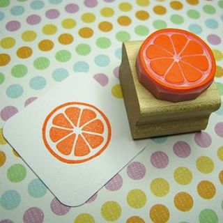 citrus slice hand carved rubber stamp by skull and cross buns