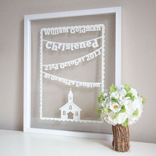 personalised christening papercut by the paperarty