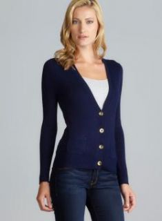 Audrey & Grace Ribbed Detail Two Pocket Gold Button Down Navy Cardigan Audrey & Grace Cardigans & Twin Sets