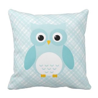 owl blue plaid pattern cute children' throw pillow