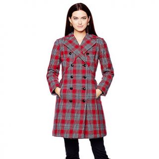 Deesigns Long Plaid Trench Coat with Removable Collar