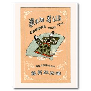 Japanese Dolls  Vintage Japanese Silk Label Post Card