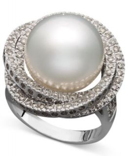 14k White Gold Ring, Cultured South Sea Pearl (14mm) and Diamond (1/5 ct. t.w.) Ring   Rings   Jewelry & Watches
