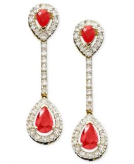 Ruby and Diamond Earrings, 14k White Gold Ruby (2 1/5 ct. t.w) and Diamond (1/6 ct. t.w) Earrings   Earrings   Jewelry & Watches