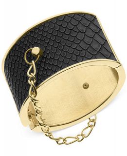 GUESS Gold Tone Black Python and Chain Hinge Bangle Bracelet   Fashion Jewelry   Jewelry & Watches