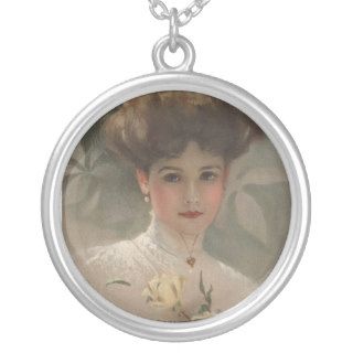 Antique Gibson Girl Litho 1908 White Rose Necklace
