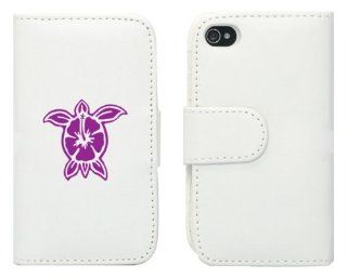 White Apple iPhone 5 5S 5LP109 Leather Wallet Case Cover Purple Hibiscus Turtle Cell Phones & Accessories