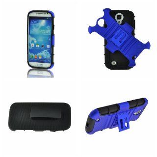 Blue / Black Hard Hybrid Gel Holster Case 3  In 1 Cover with Holster Combo for Samsung Galaxy S4 S Ⅳ i9500 Cell Phones & Accessories
