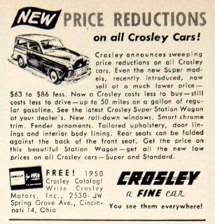 1950 Advertisement Crosley Car Automobile Cincinnati Ohio Fender Vehicle Dealer   Original Print Ad  