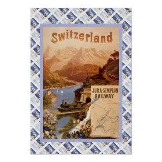 Vintage Swiss Poster Jura Simplon Railway