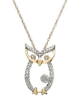 14k Gold Pendant, Diamond Accent Owl   Necklaces   Jewelry & Watches