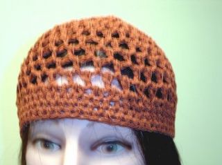 Cp107, Hand Crocheted Rust Color Rayon Cotton Gimp Skull Cap for Men Women and Teens