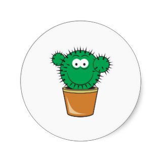 Cactus Smiley Face Round Stickers