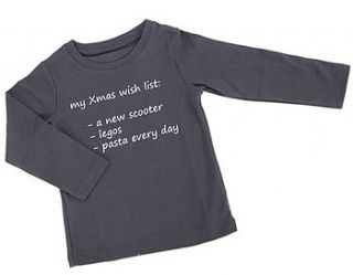 boy's personalised 'xmas wish list' t shirt by a for angels