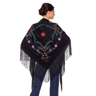 Frosting by Mary Norton Embroidered Scarf with Fringe