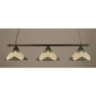 3 Light Square End Bar Lights w Green Sunray Glass   Ceiling Pendant Fixtures  
