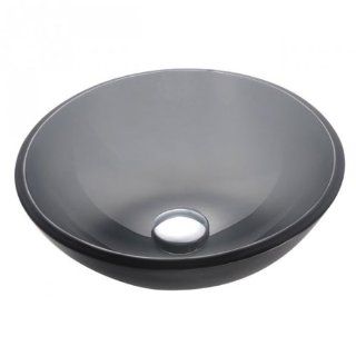 Kraus GV 104FR 14 CH 14 Inch Frosted Black Glass Vessel Sink with PU MR, Chrome    