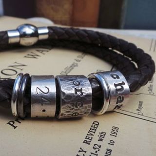 men's leather and silver story bracelet by twisted typist