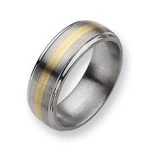 Titanium 14k Gold Inlay 8mm and Polished Band TB102 14 Jewelry