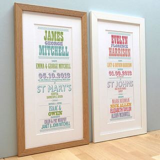 christening or new baby typographic print by letterfest