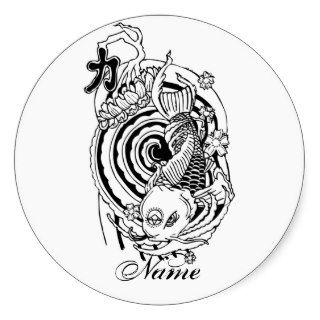 Cool Oriental Black White Koi Fish tattoo Round Sticker