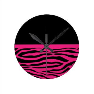 Trendy Black and Hot Pink Zebra Stripe Wall Clock