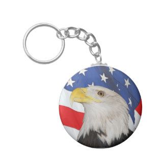 Patriotic Bald Eagle and American Flag Keychain