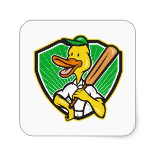 Duck Cricket Player Batsman Cartoon Square Stickers